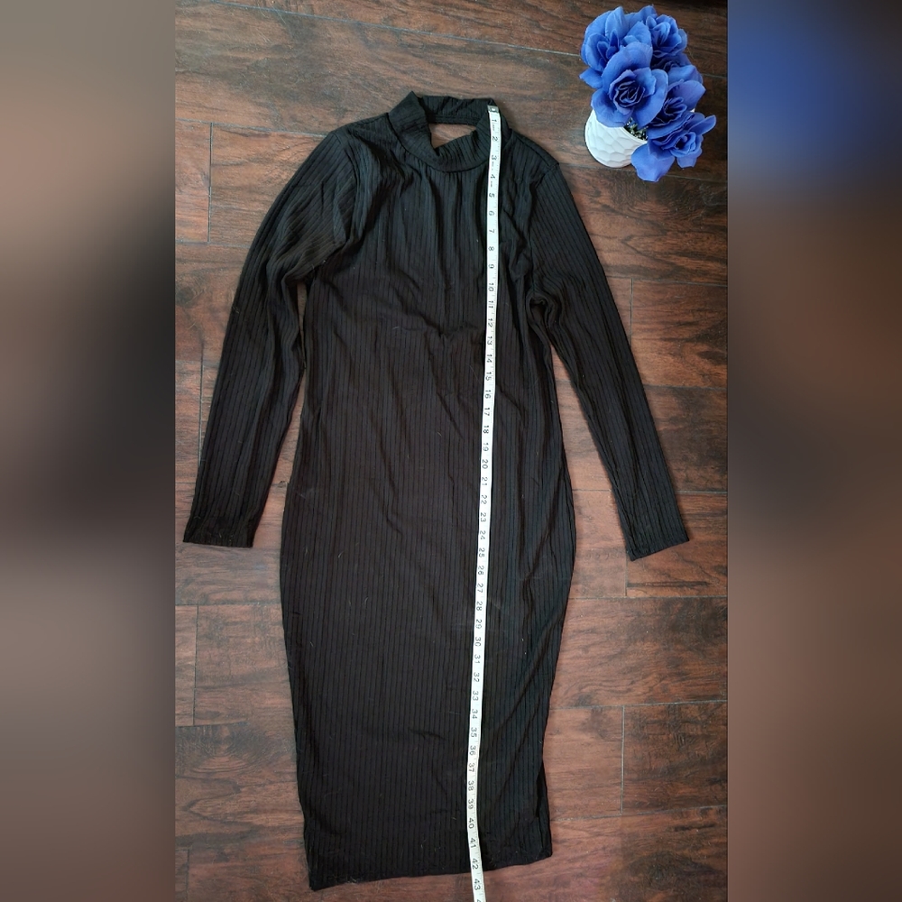 Fashion Nova chocker, open back bodycon ribbed black wiggle dress, Size XL - Picture 4 of 9